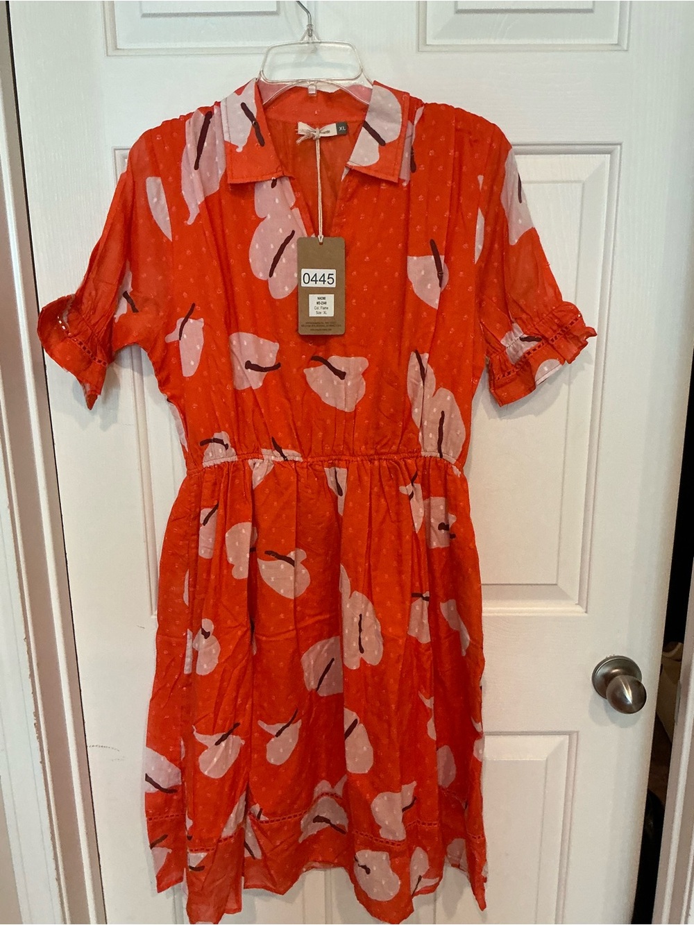 Vibrant Orange Floral Mini Dress with Pink Blossom Print